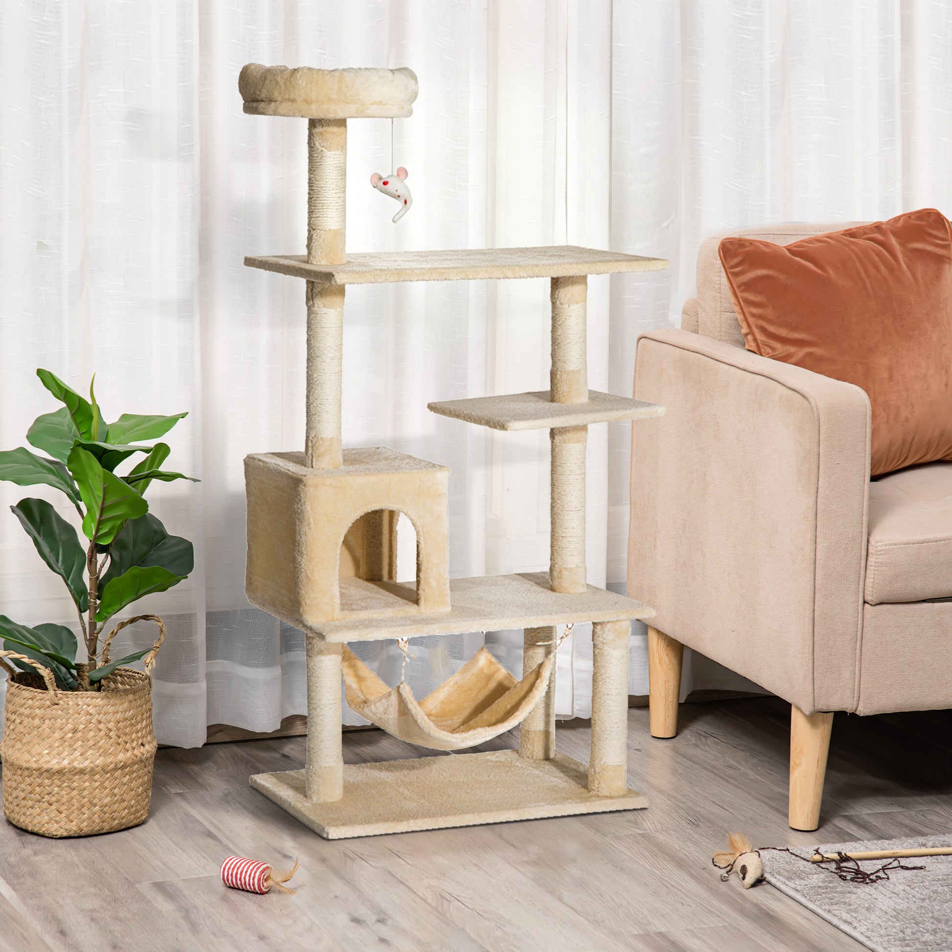 Pawhut Árbol Rascador Para Gatos Grande 70x40x152cm Con Múltiples Plataformas_1