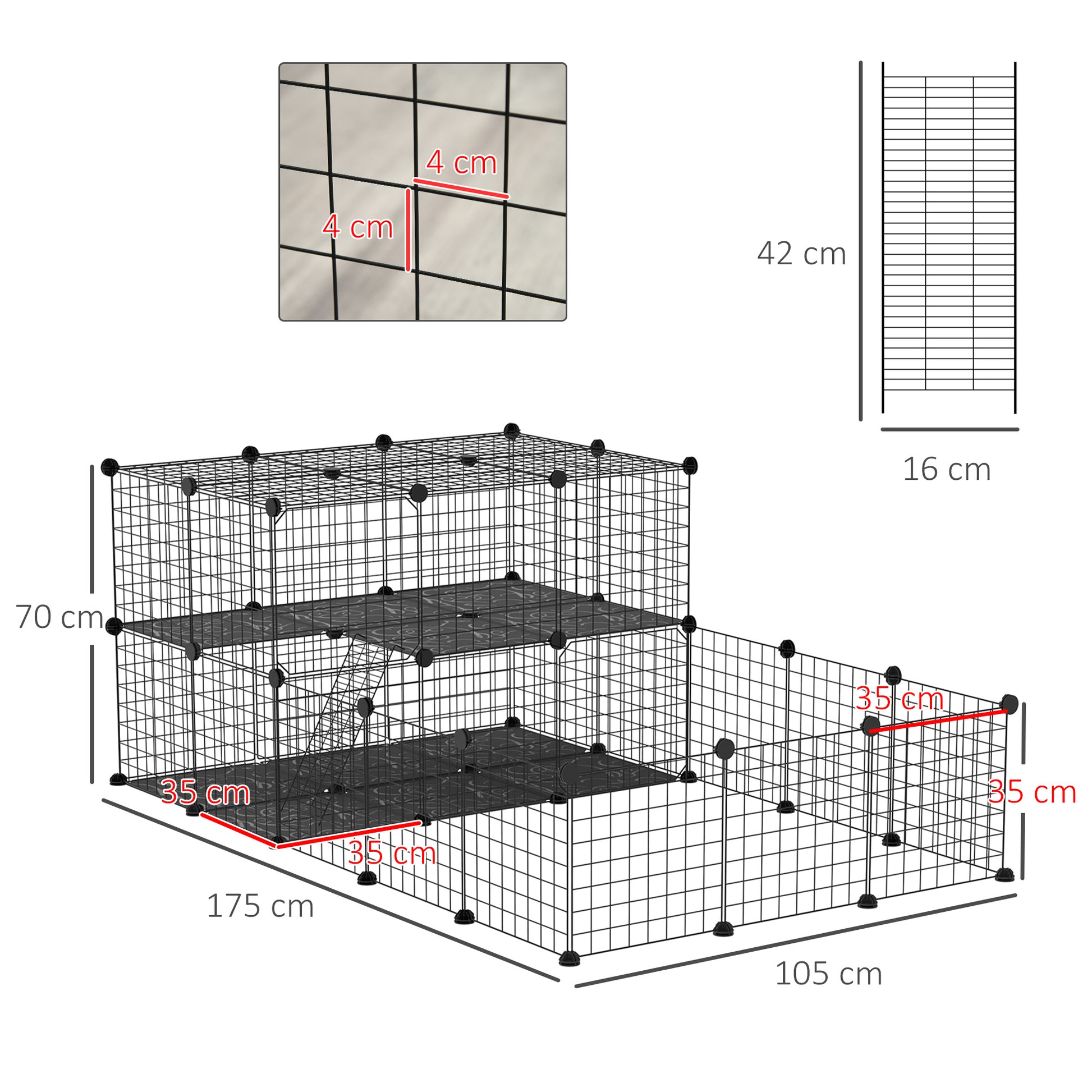Pawhut Jaula Para Animales Pequeños Forma Personalizable 175x105x70 Cm Negro_2