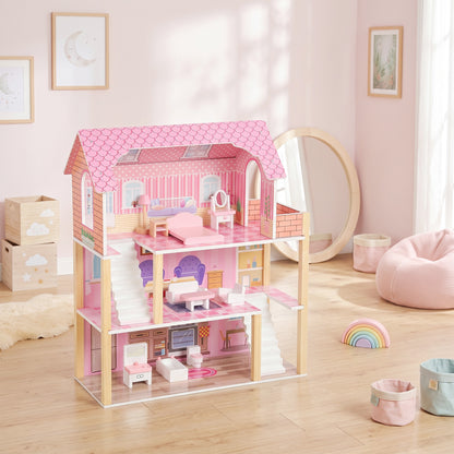 Casa De Muñecas Aiyaplay Mdf, Madera De Pino Rosa 59x23.6x69.5 Cm_1