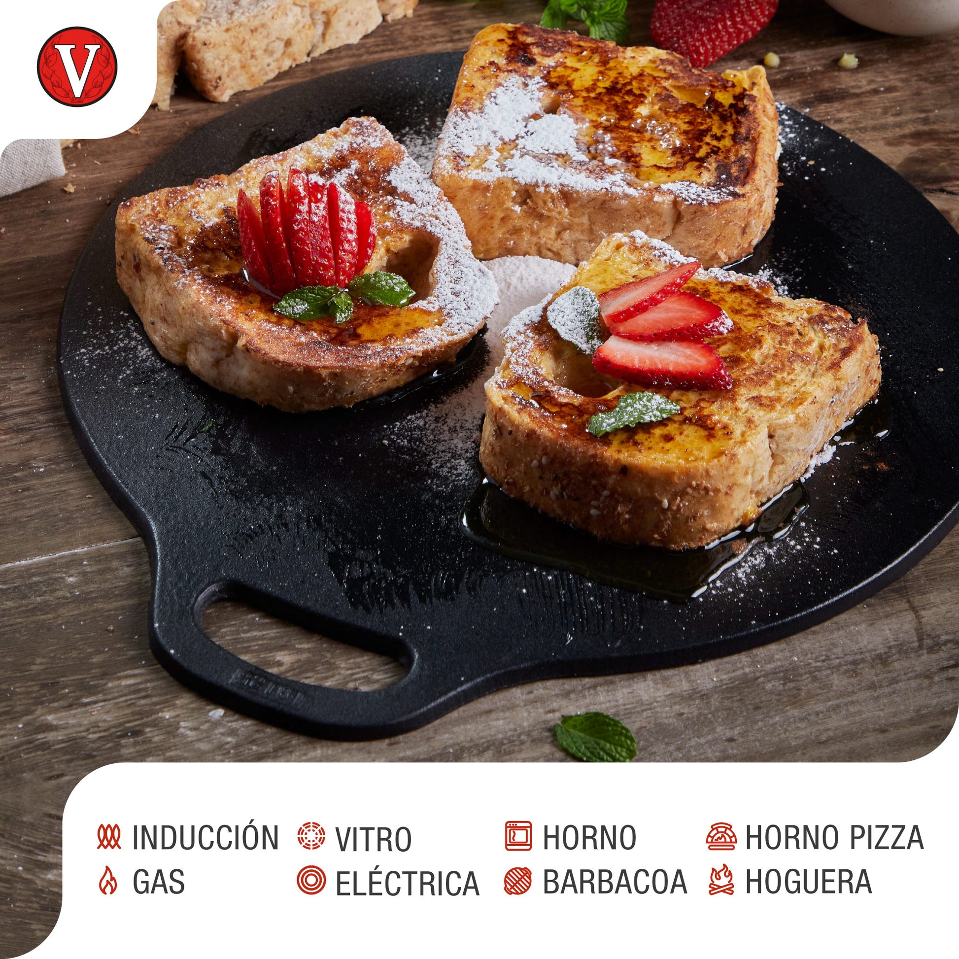 Victoria Plancha Cocina Hierro Fundido Esmaltado Inducción Budare 38cm Pizza, Crepes Para Fuego, Horno, 38526, Negro_3