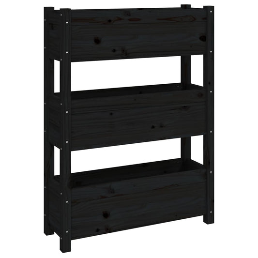 Jardinera De Madera Maciza De Pino Negro 77x25x104,5 Cm_0