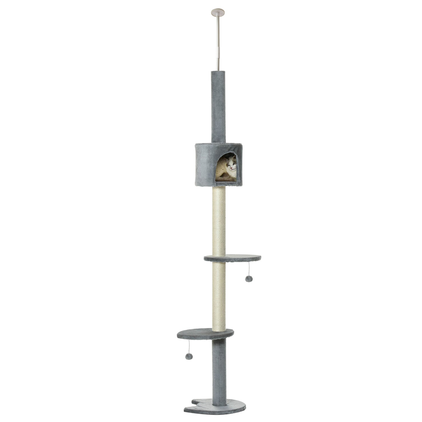 Pawhut Árbol Rascador Para Gatos Altura 255 Cm Cueva Bola Colgante_4
