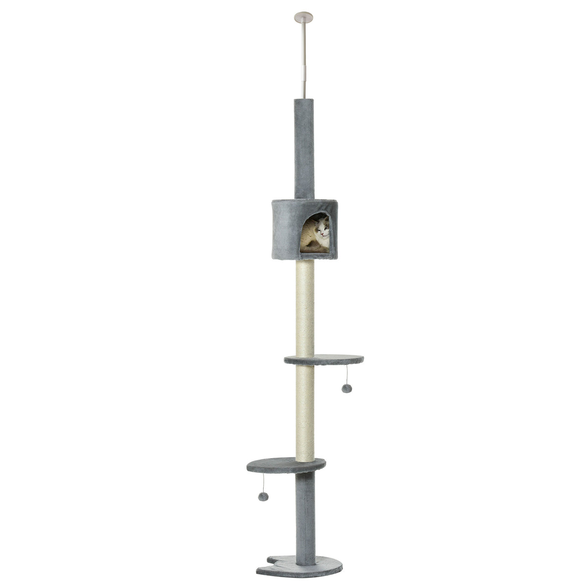 Pawhut Árbol Rascador Para Gatos Altura 255 Cm Cueva Bola Colgante_4