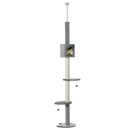 Pawhut Árbol Rascador Para Gatos Altura 255 Cm Cueva Bola Colgante_4