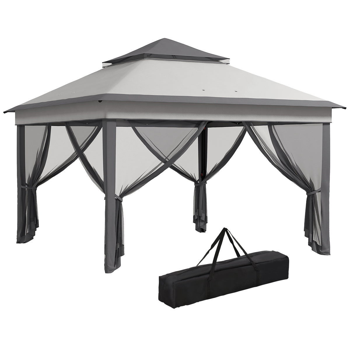 Outsunny Carpa Plegable 3,26x3,26x2,72 M Con Doble Techo Altura Ajustable Gris_0