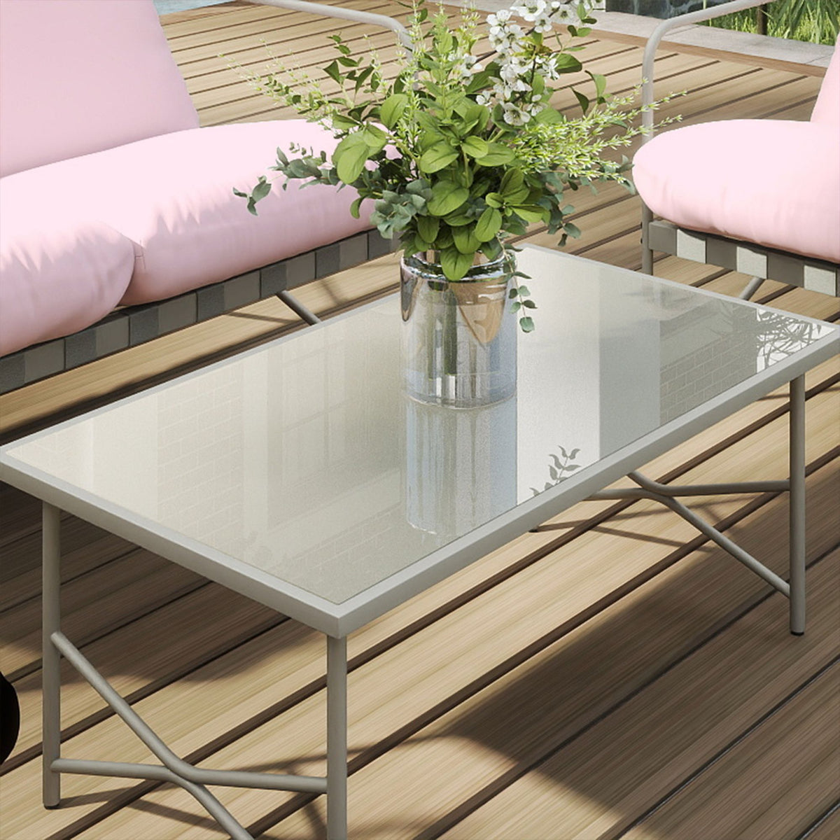 Outsunny Conjunto De Jardín Exterior De 4 Piezas Con Cojines Gruesos Rosa_4