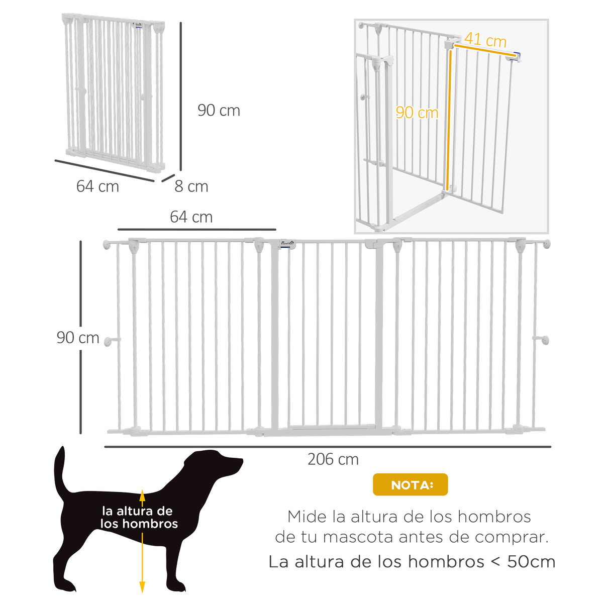 Pawhut Barrera Para Perros Plegable De Acero Con 3 Paneles 206x90cm Blanco_2