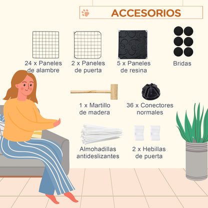 Pawhut Valla Para Animales Pequeños Diy Con 24 Paneles Para Conejos 105x105x70cm_5
