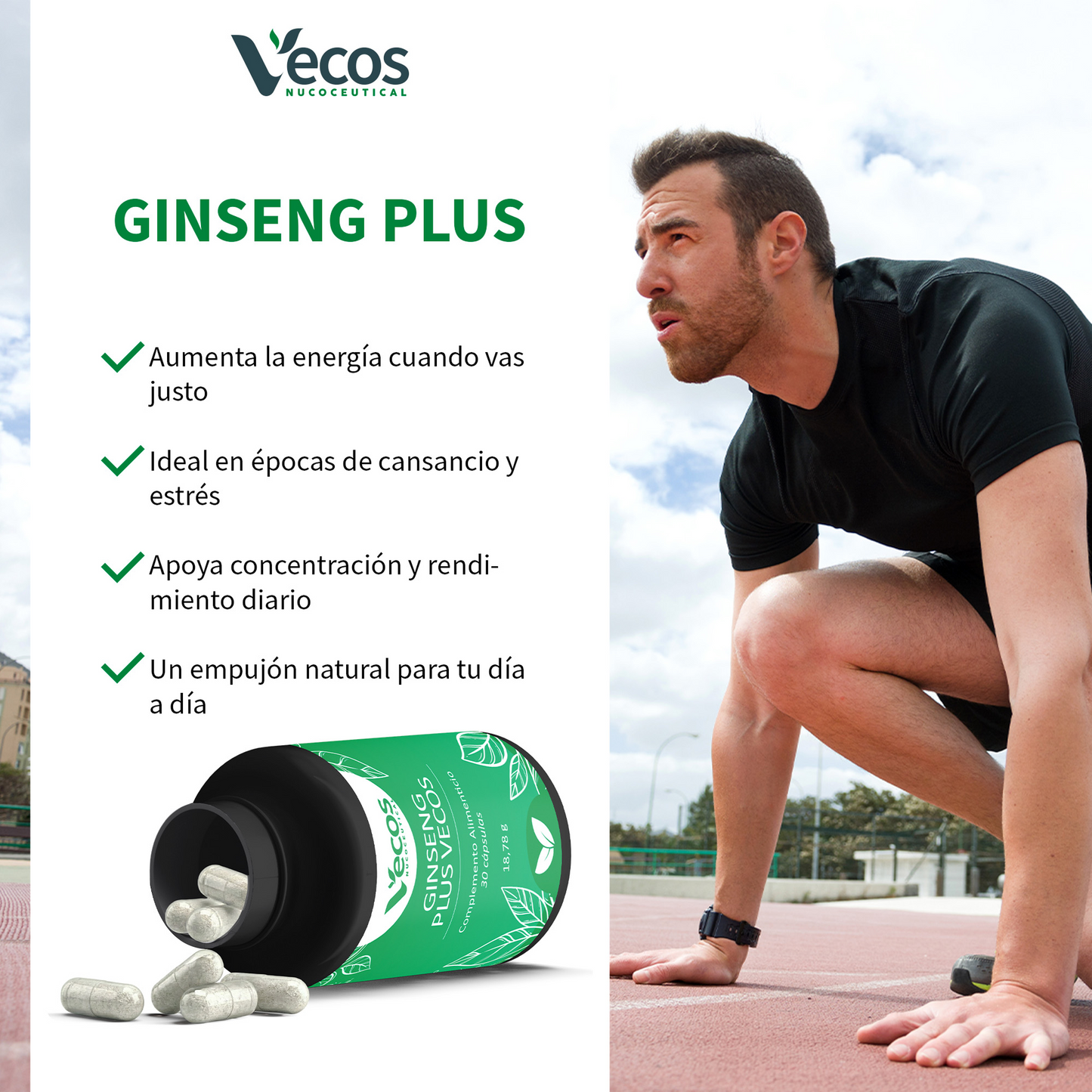 Ginseng Plus Vecos 30 Cápsulas | Cansancio Y Fatiga Física Y Mental | Panax Ginseng 490 Mg_3