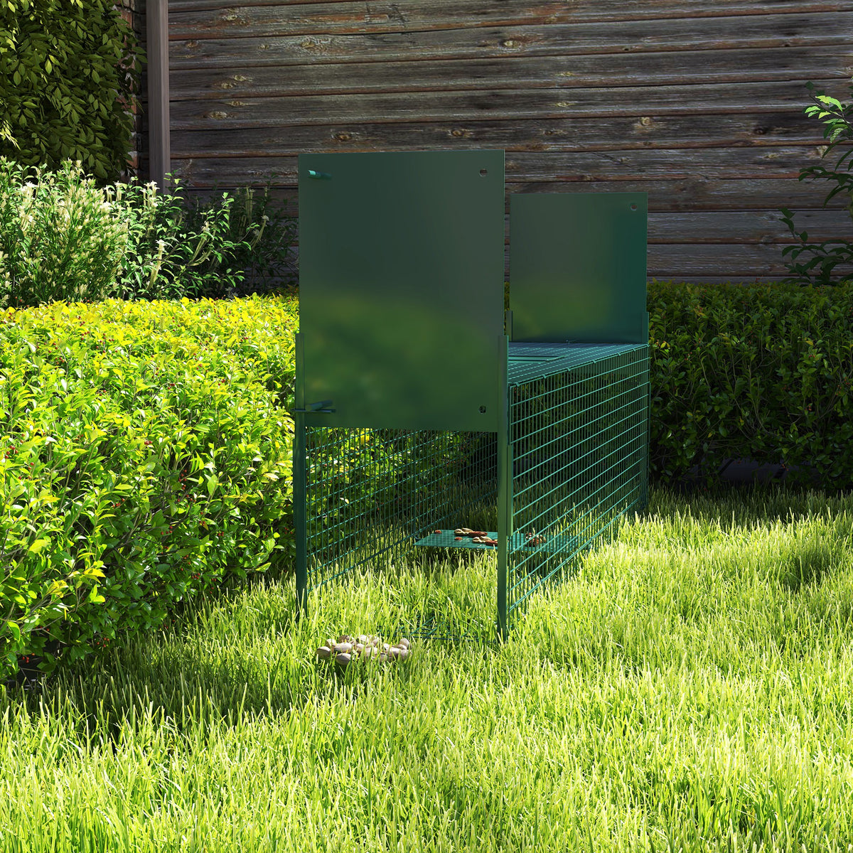 Pawhut Trampa Para Atrapar Animales Vivos Con 2 Puertas Asa 100x25x28 Cm Verde_4