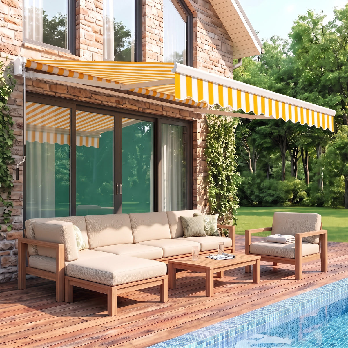 Outsunny Toldo Manual Retráctil Plegable Con Manivela Exterior 295x245cm Naranja_4