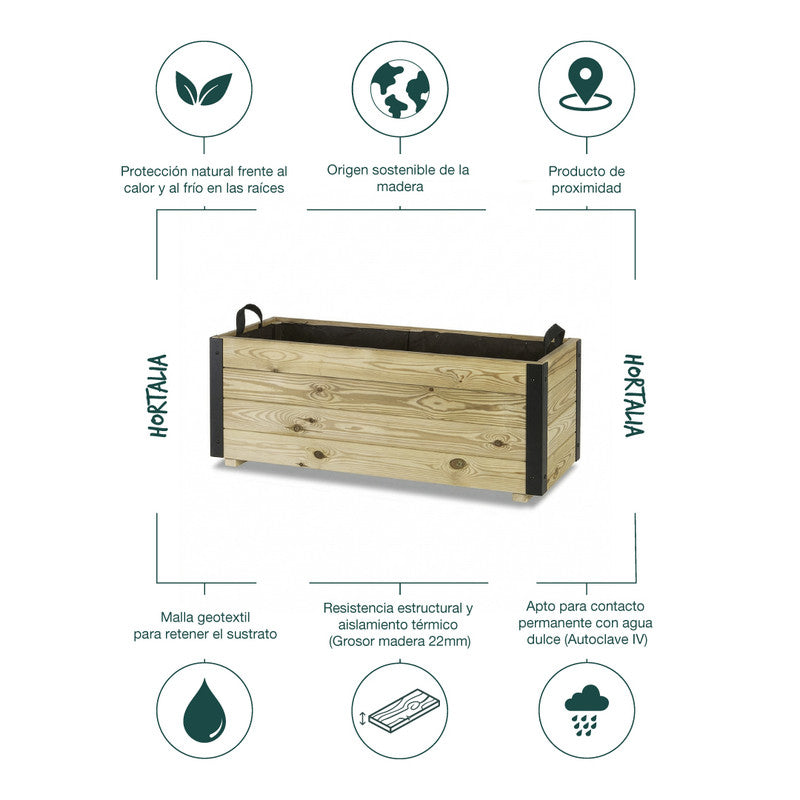 Jardinera Exterior De Madera Con Refuerzo De Aluminio Ghio Al Hortalia 100x40x40 Cm_4