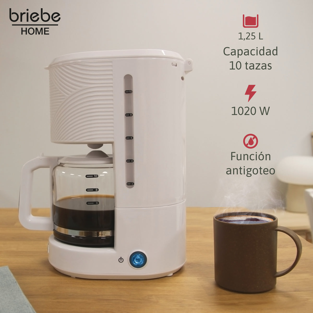 Briebe Elegance Set Tostador Pan Ranura Ancha 2 Rebanadas, Hervidor Agua Eléctrico 1,7l Cafetera 1,25l,skt1178wht,blanco_3