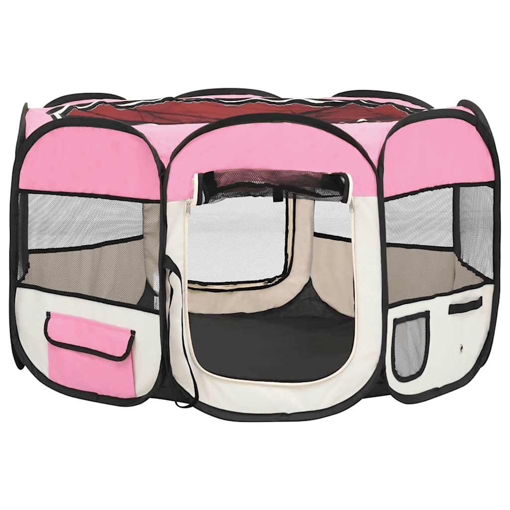 Parque De Perros Plegable Y Bolsa Transporte Rosa 110x110x58cm_2