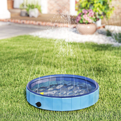 Pawhut Piscina Para Perros Plegable Con Aspersor Antideslizante Resistente Azul_1
