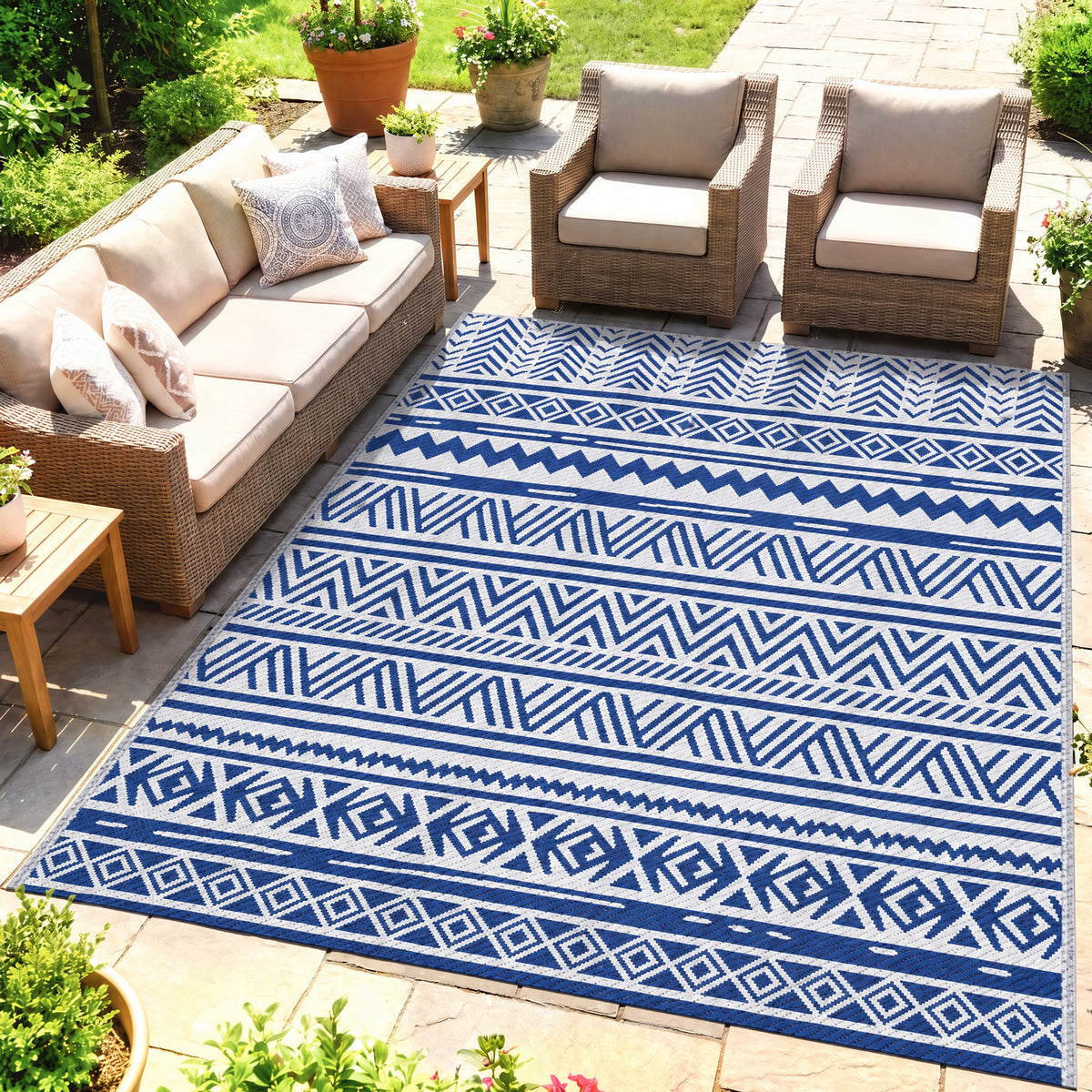 Outsunny Alfombra De Exterior 182x274 Cm Estilo Moderno Azul Oscuro Y Blanco_1