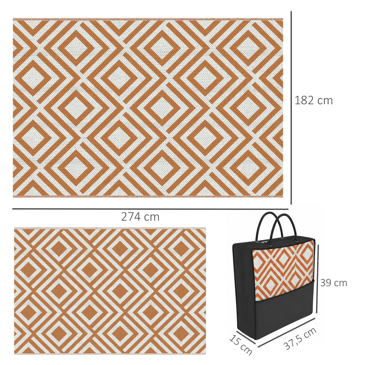 Alfombra De Exterior Reversible De Plástico Outsunny 182x274 Cm Marrón_2