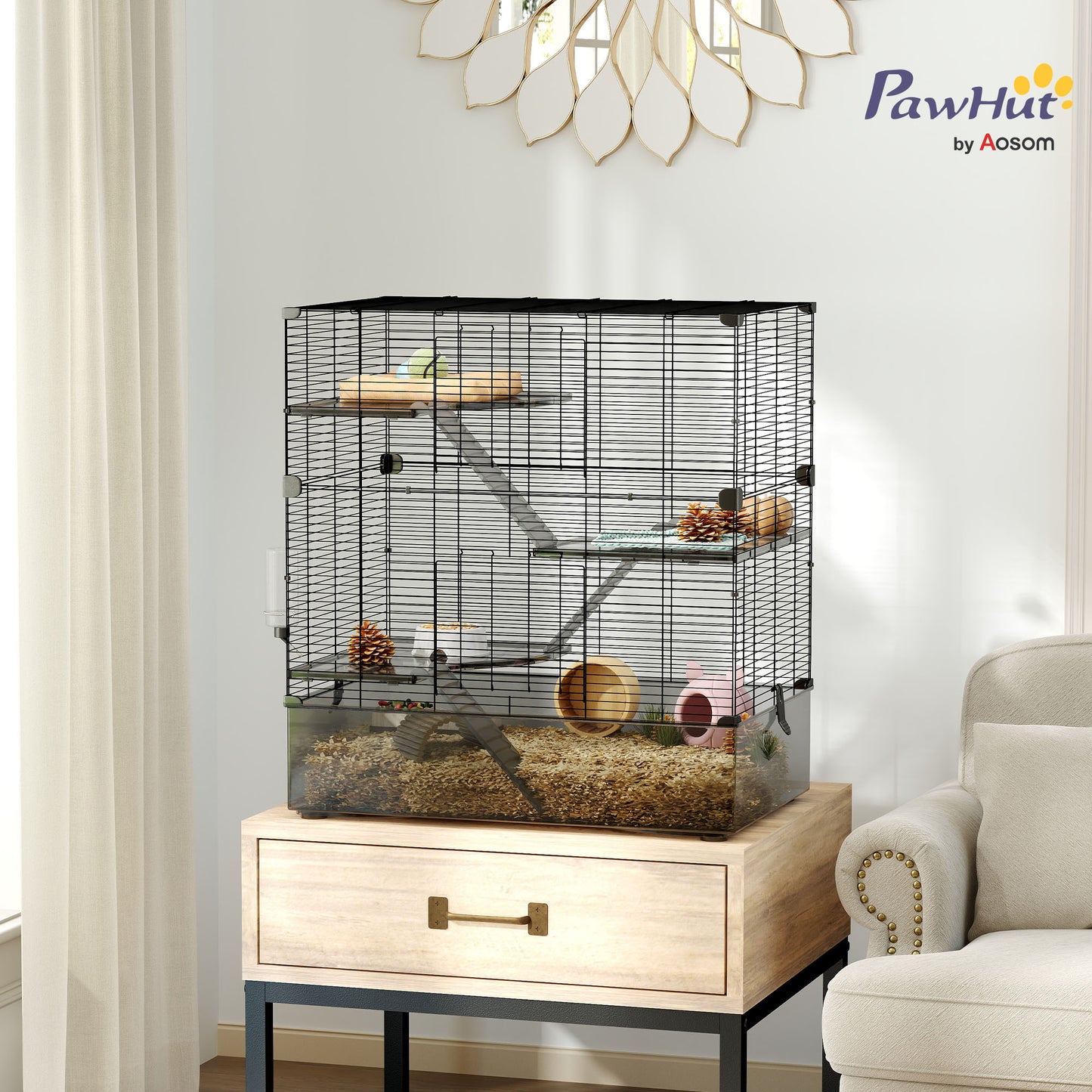 Pawhut Jaula Para Hurones De 4 Niveles Con Bandeja Inferior 73x47x80 Cm Negro_1