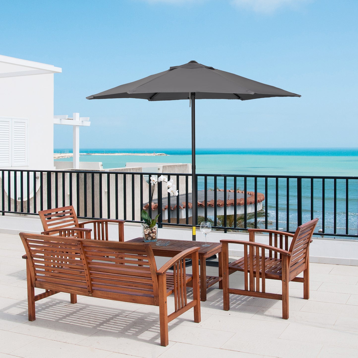 Outsunny Sombrilla De Terraza Exterior Ø2x2 M Con Techo Ventilado Gris Oscuro_1