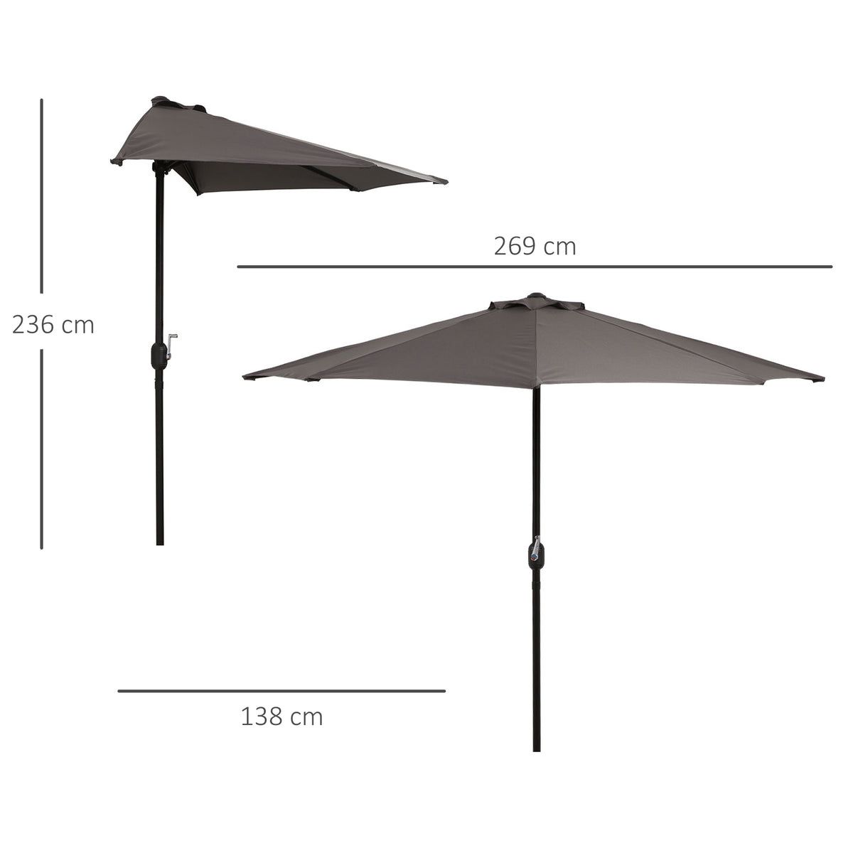 Outsunny Sombrilla Parasol Jardín Con Manivela Semicircular Exterior 269x138x236_2