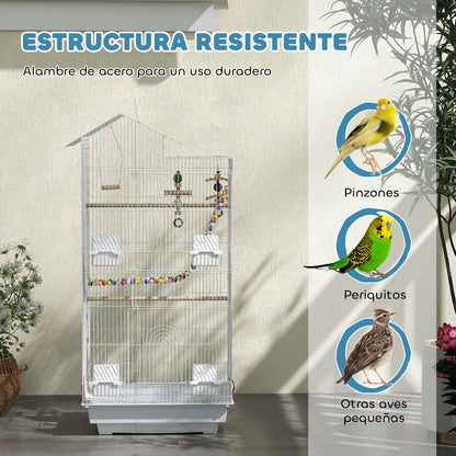 Pawhut Jaula Para Pájaros Con Puertas 4 Comederos Columpio 46x36x100 Cm Blanco_5
