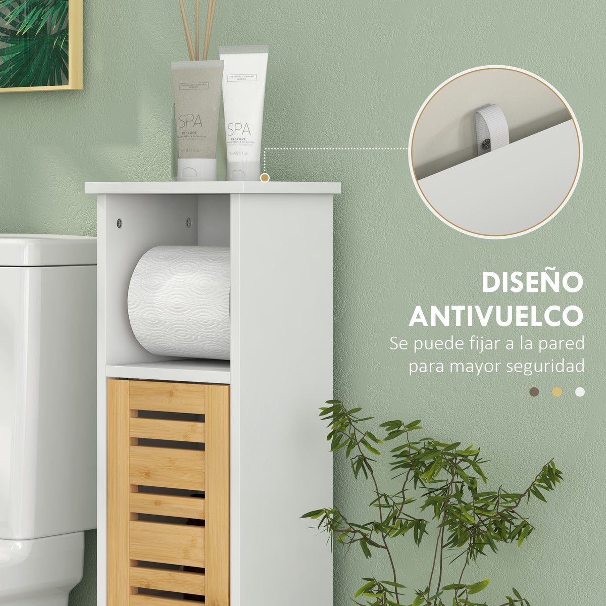 Homcom Conjunto De 1 Mueble Bajo Lavabo Y 1 Columna De Baño Blanco Y Natural_4