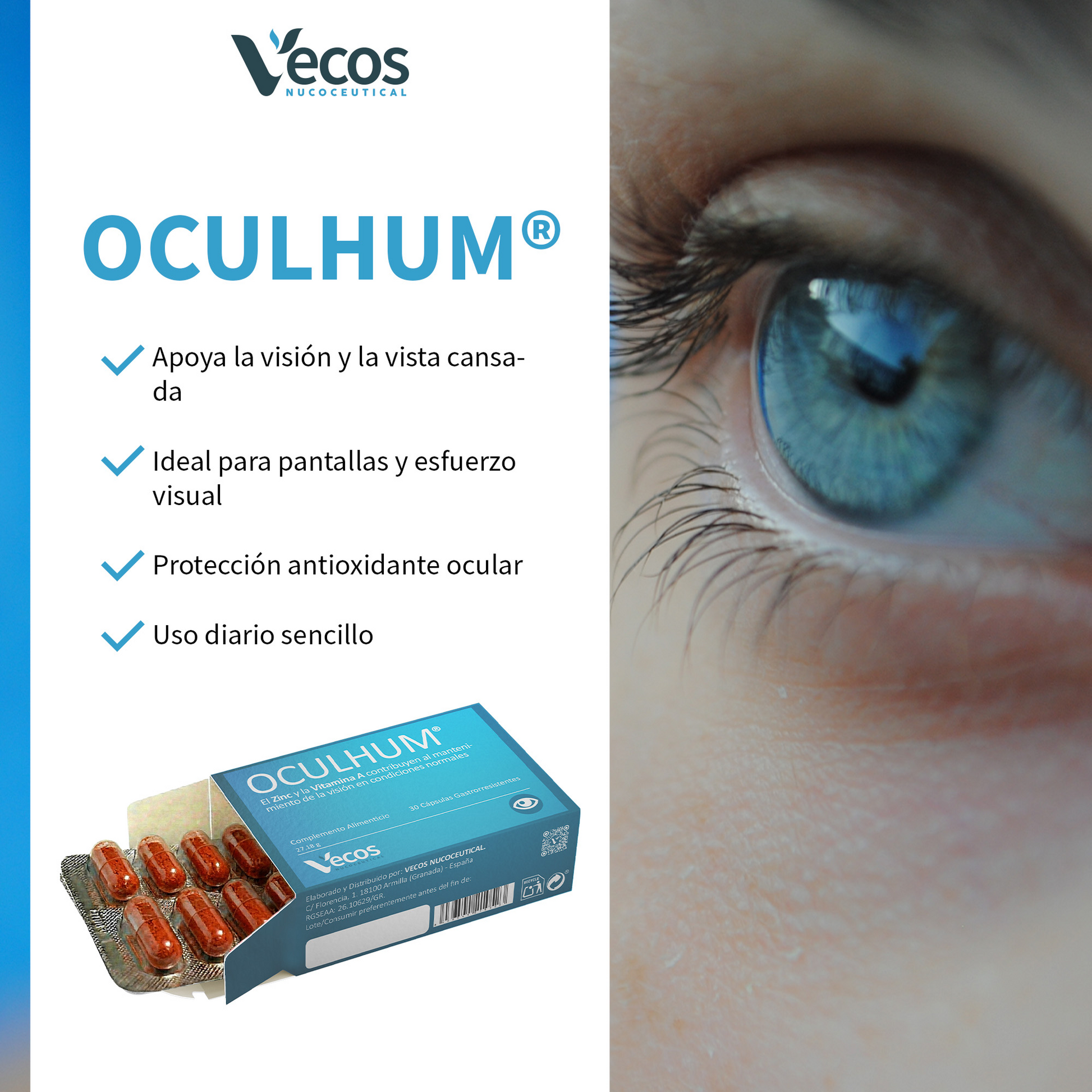 Oculhum Vecos 30 Cápsulas | Vista Y Salud Ocular | Dha, Maquibright®, Zinc Y Vitamina A_3