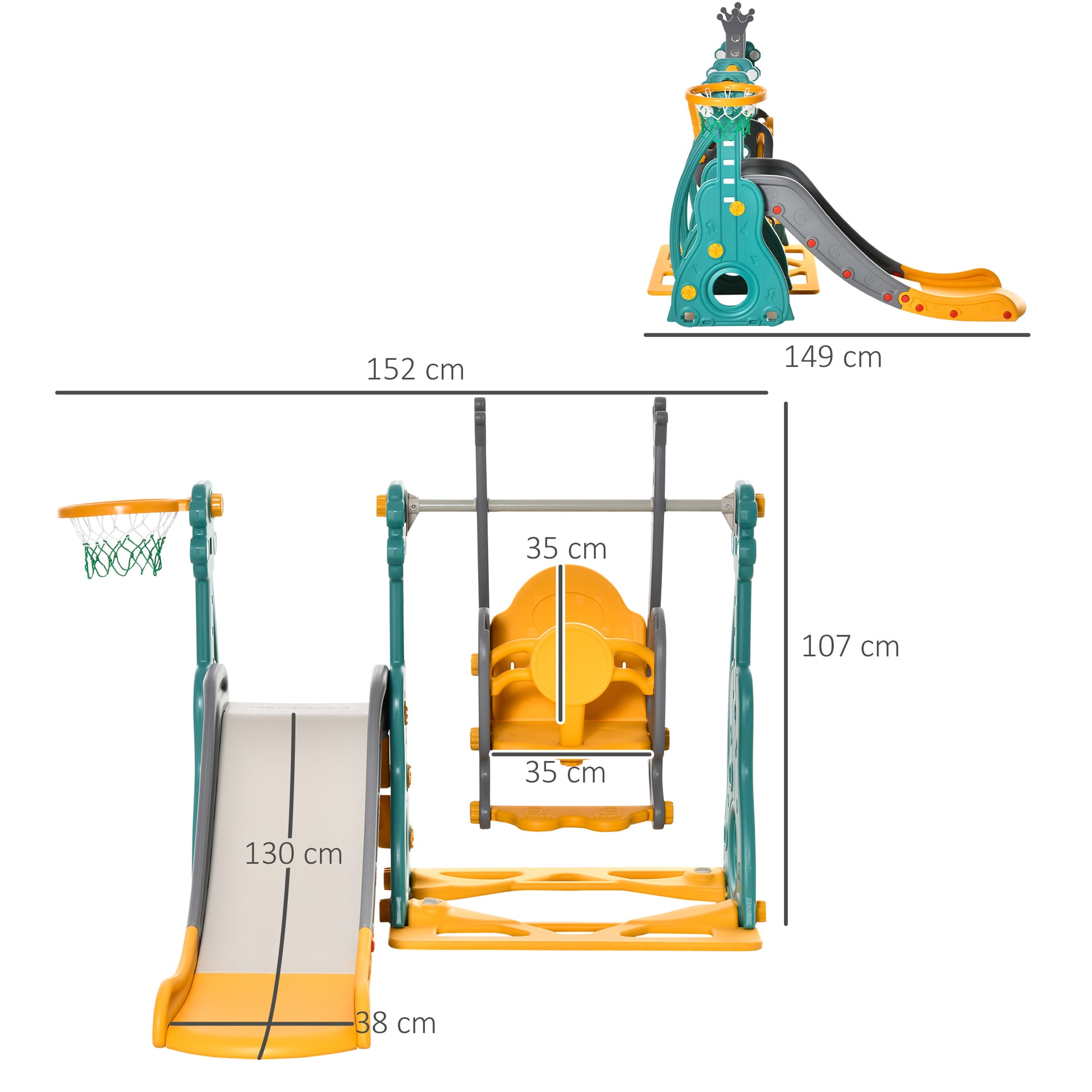 Homcom Tobogán Infantil Con Columpio Y Canasta Baloncesto 18-36 Meses Asiento_2