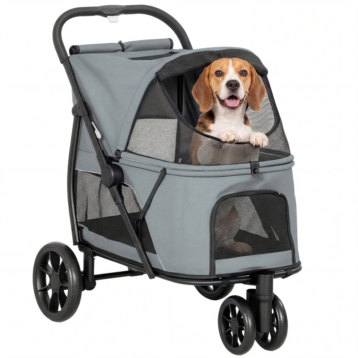 Pawhut Carrito Para Perros Medianos Plegable Con 3 Ruedas Cojín Lavable Gris_0
