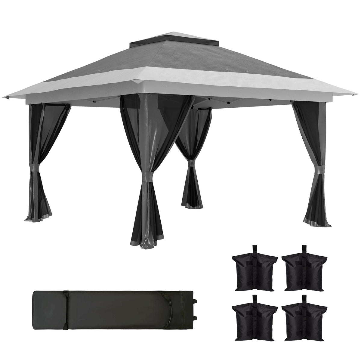 Outsunny Carpa Plegable 3,6x3,6 M Con 4 Paredes Laterales De Malla Anti-uv Gris_0