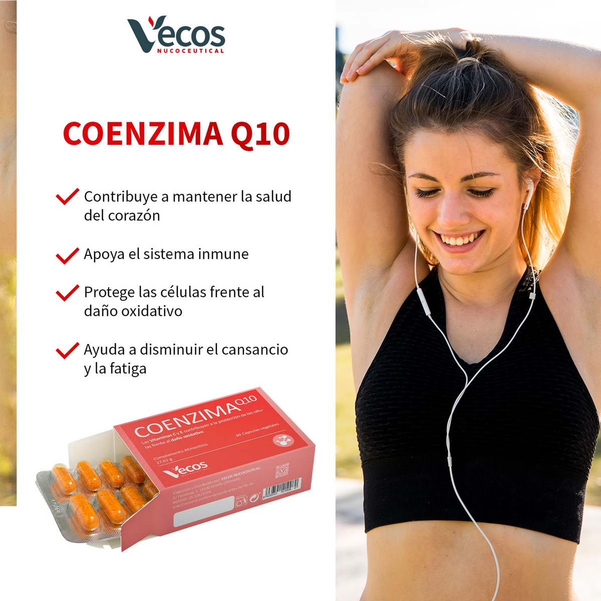 Coenzima Q10 200 Mg Vecos 60 Cápsulas | Energía Celular Y Corazón | Con Vitamina C Y E_3