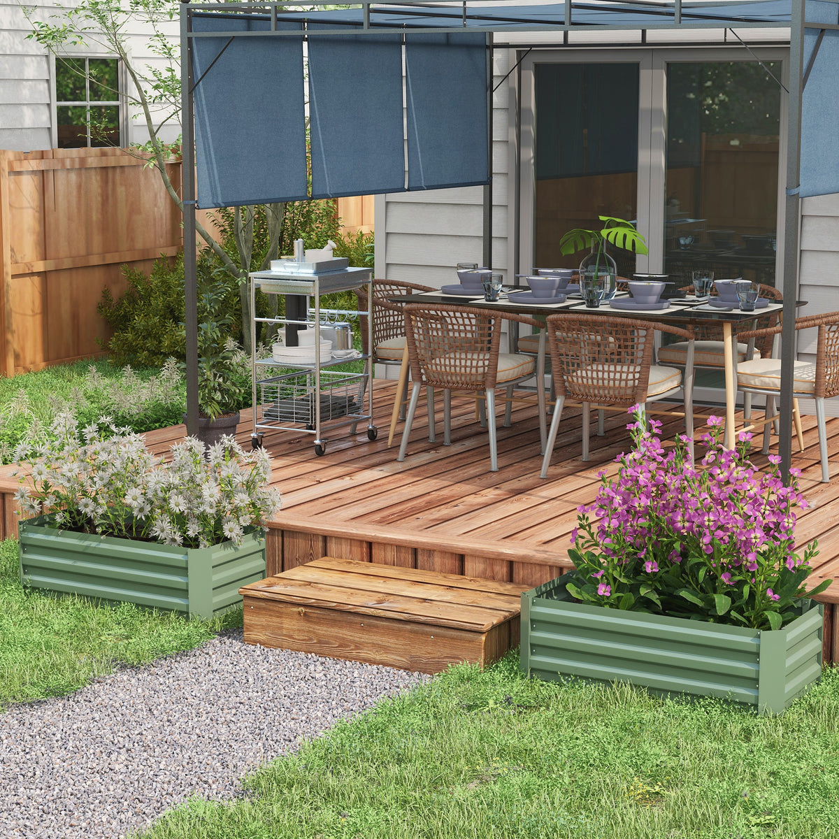 Outsunny Juego De 2 Jardineras Exterior Grandes De Acero 100x50x30 Cm Verde_1