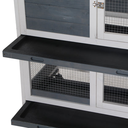 Conejera De Madera Con Ruedas De 2 Niveles Pawhut 147x45,5x88,5cm Gris_3