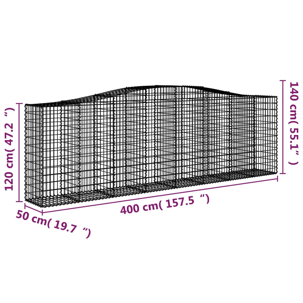 Cestas De Gaviones 2 Uds Forma De Arco Hierro 400x50x120/140 Cm_5