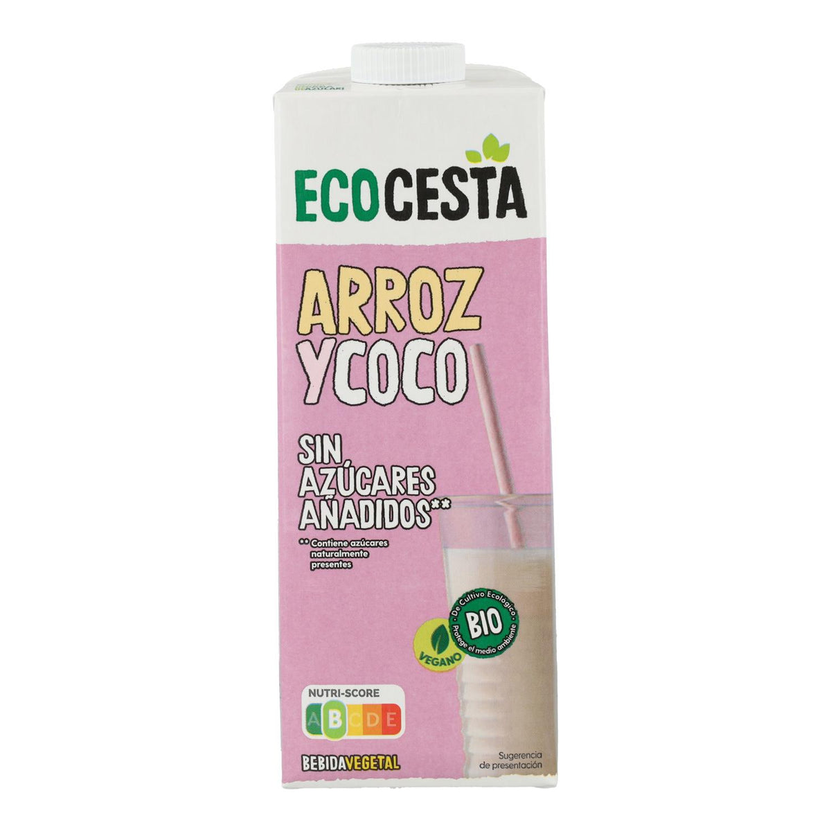 Pack 6x Bebida Vegetal De Arroz y Coco Bio sin azúcar añadido, Ecocesta, 1L