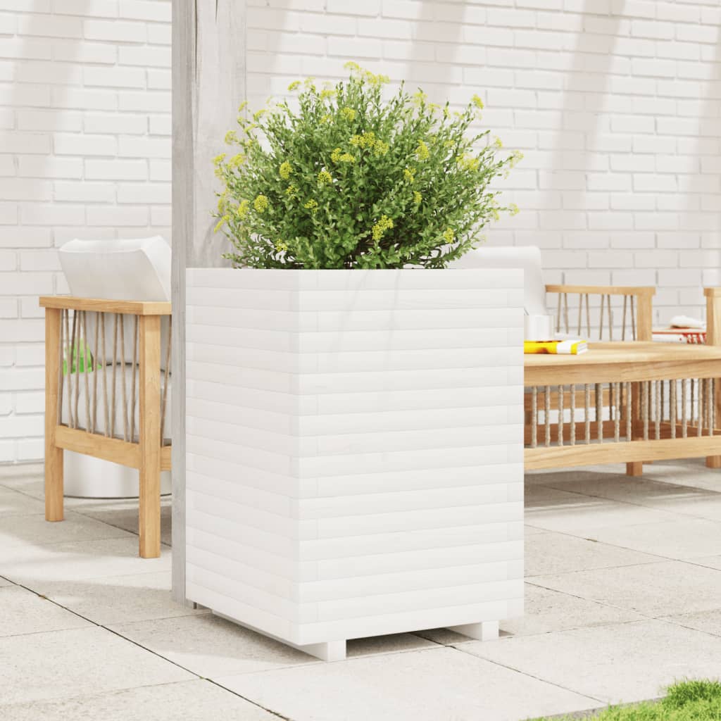 Jardinera Madera Maciza De Pino Blanco 50x50x72 Cm_2