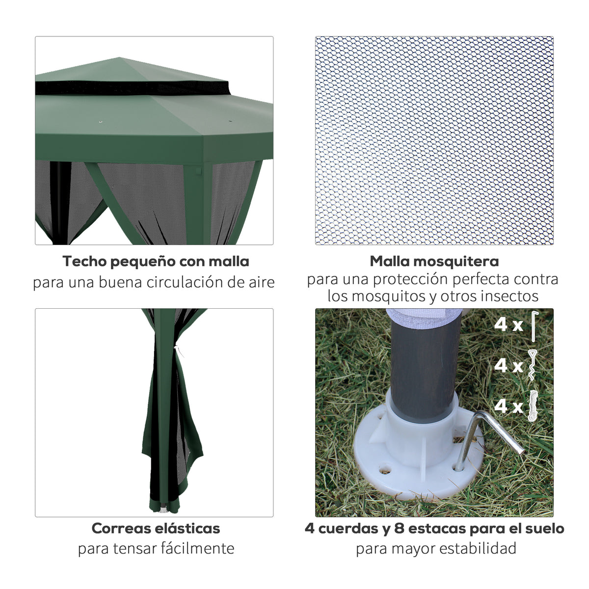 Outsunny Carpa De Jardín 3x3 M Con 4 Mosquiteras Laterales Techo Doble Verde_5