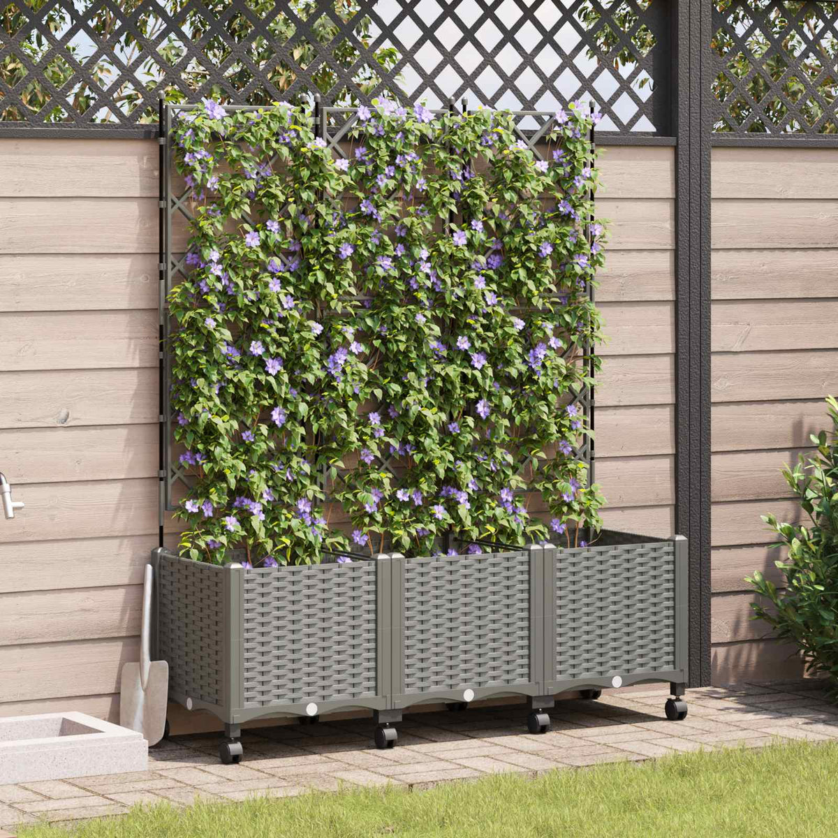 Jardinera Con Enrejado Y Ruedas 3 Uds. Gris Claro Pp_1