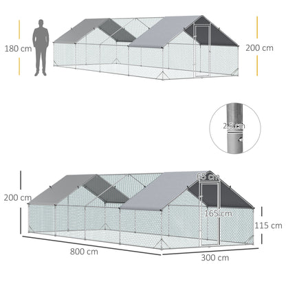 Pawhut Gallinero Para Exterior 24 M² 3x8x2m Con Cubierta De Pe Y Cerradura Plata_2