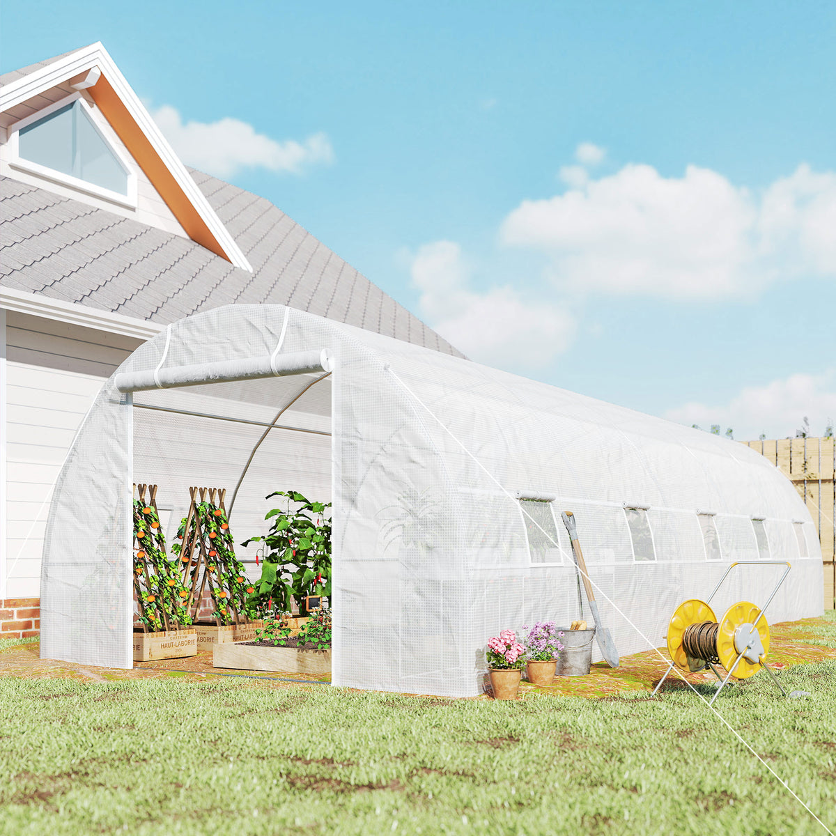 Outsunny Invernadero De Túnel 8x3x2 M Con 12 Ventanas Cubierta Pe Cultivo Blanco_3