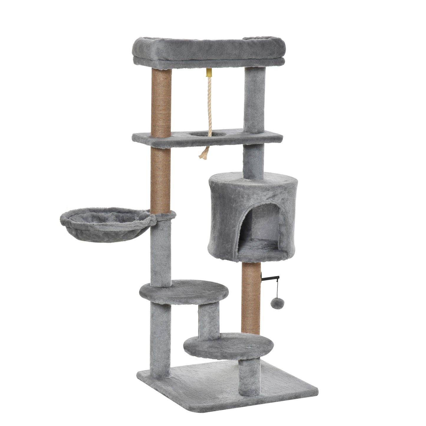 Pawhut Árbol Rascador Para Gatos Altura 120 Cm Plataformas Cueva Hamaca Bola_0