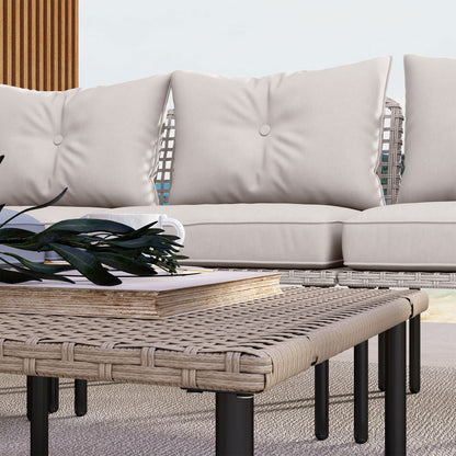 Outsunny Conjunto De Jardín De Ratán Sintético De 5 Piezas Crema_3
