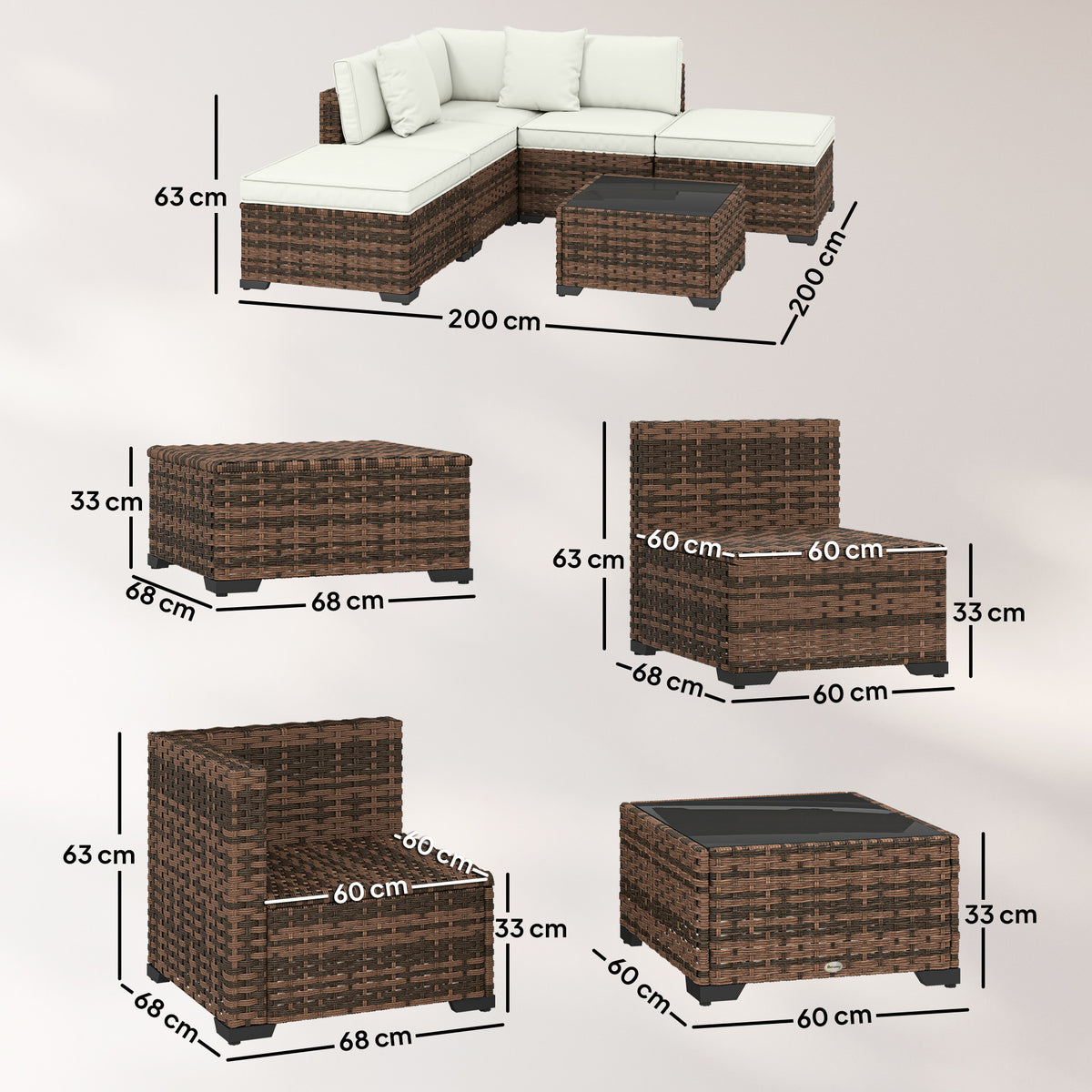 Conjunto De Jardín Outsunny Acero, Pe Marrón 200x200x63 Cm_2