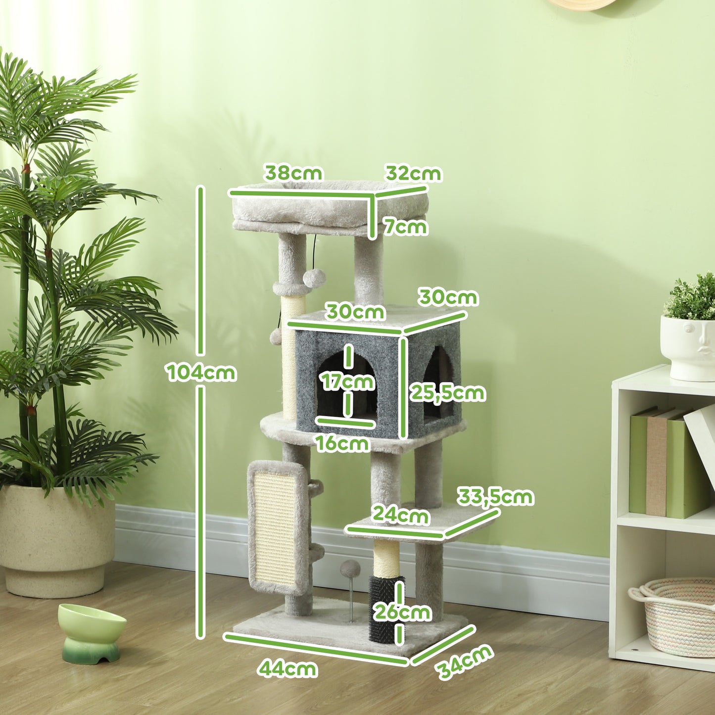 Pawhut Árbol Rascador Para Gatos Altura 104 Cm Con Almohadilla Para Rascar Gris_2
