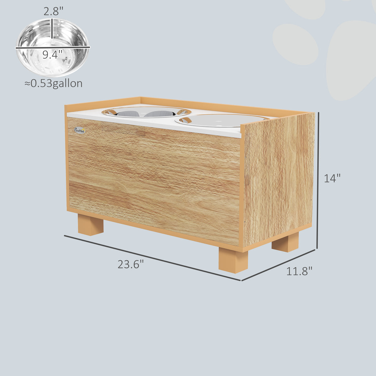Pawhut Comedero Perro Elevado Con Alimentador Lento Extraíble Roble_2
