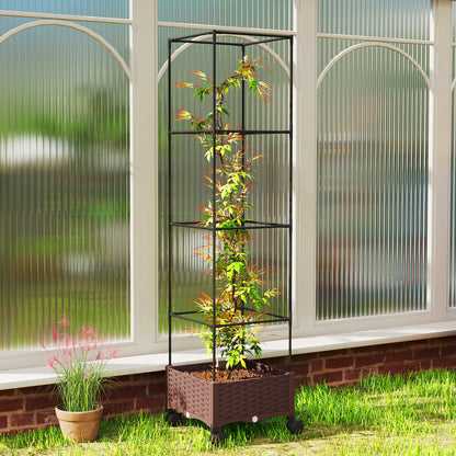 Jardinera Con Enrejado Outsunny Pp Marrón 40x40x165 Cm_1