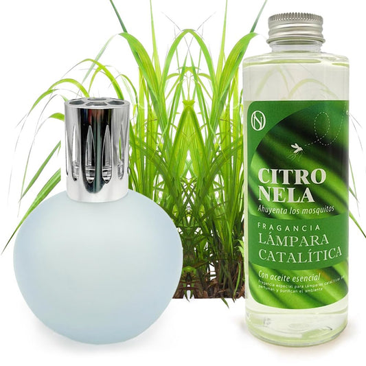 Lámpara Catalítica Azul Grisáceo Mate + Aroma Citronela 500ml - Elimina Olores, Perfuma Y Mejora La Calidad Del Aire_0