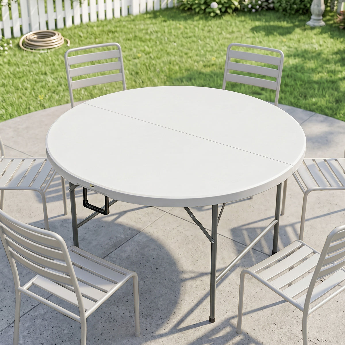 Mesa De Jardín Outsunny Acero, Hdpe Blanco 122x122x73 Cm_1