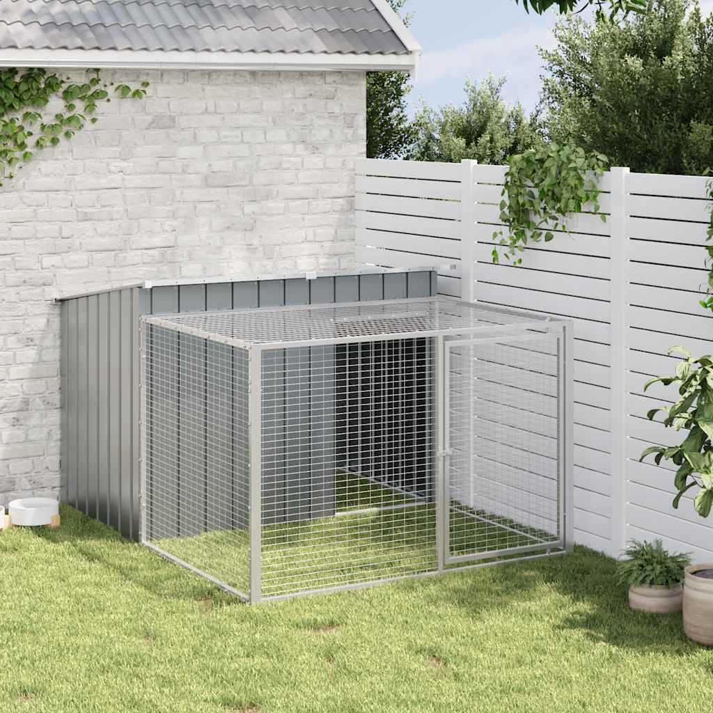 Caseta Para Perro Con Corral Antracita 153x194x110 Cm Acero Galvanizado_2