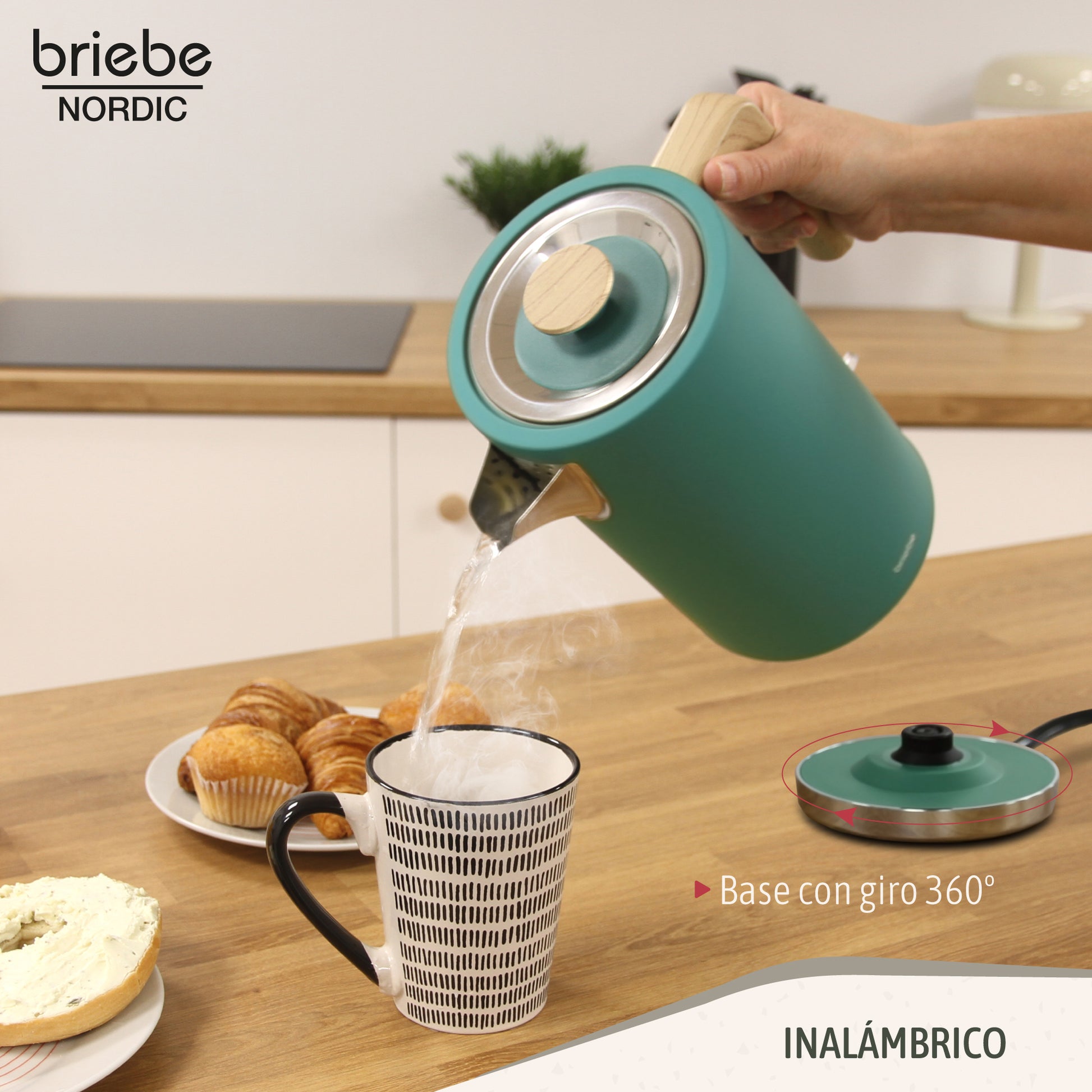 Briebe Nordic Hervidor Agua Eléctrico 1,7l Inalámbrico Ebullición Rápida, Libre De Bpa, Base De 360°, Kt1165gre, Verde_3